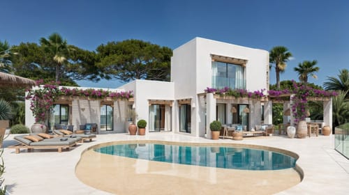 Ibiza-style villa for sale in Moraira with panoramic sea views