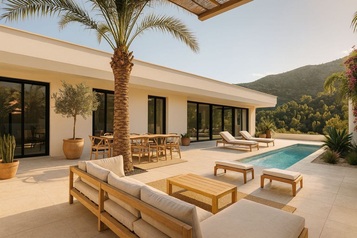 Luxusvilla IM IBIZA-STIL: Neubau 3 Schlafzimmer/3 Badezimmer (2 in Gebrauch), Privatpool und Garage | Meerblick in Monte Solana, Pedreguer - Foto 2