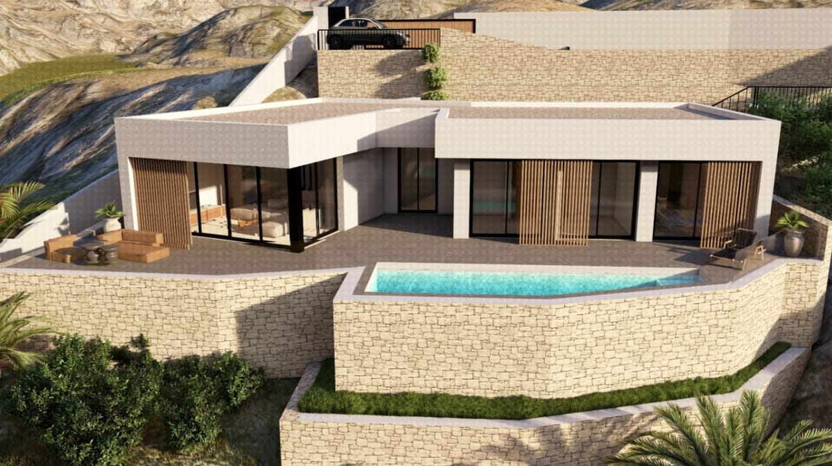 EXKLUSIV: Luxusvilla schlüsselfertig, Architektur im Ibiza-Stil, 3 Schlafzimmer / 3 Bäder, Grundstück 1.150m², privater Pool 30m² und Entwicklungspotential