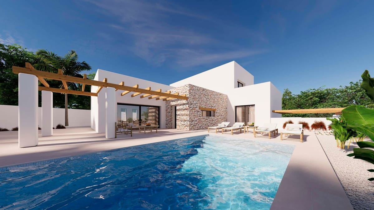 New build Ibiza-style villa for sale near Moraira town centre
