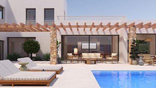 Ibiza-style villa with sea views for sale in Moraira